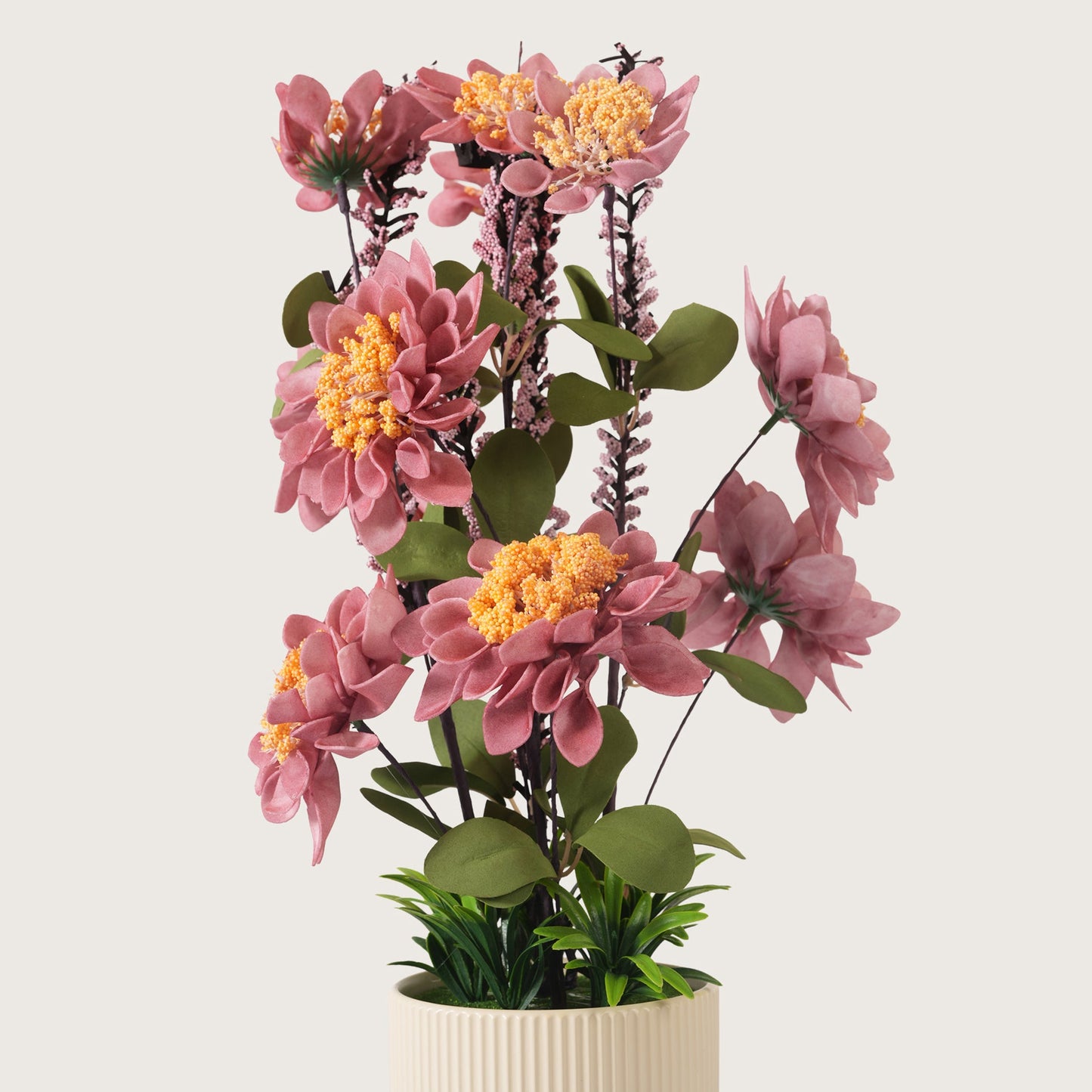 Artificial Pink Dahlias Flowers With Ceramic Pot