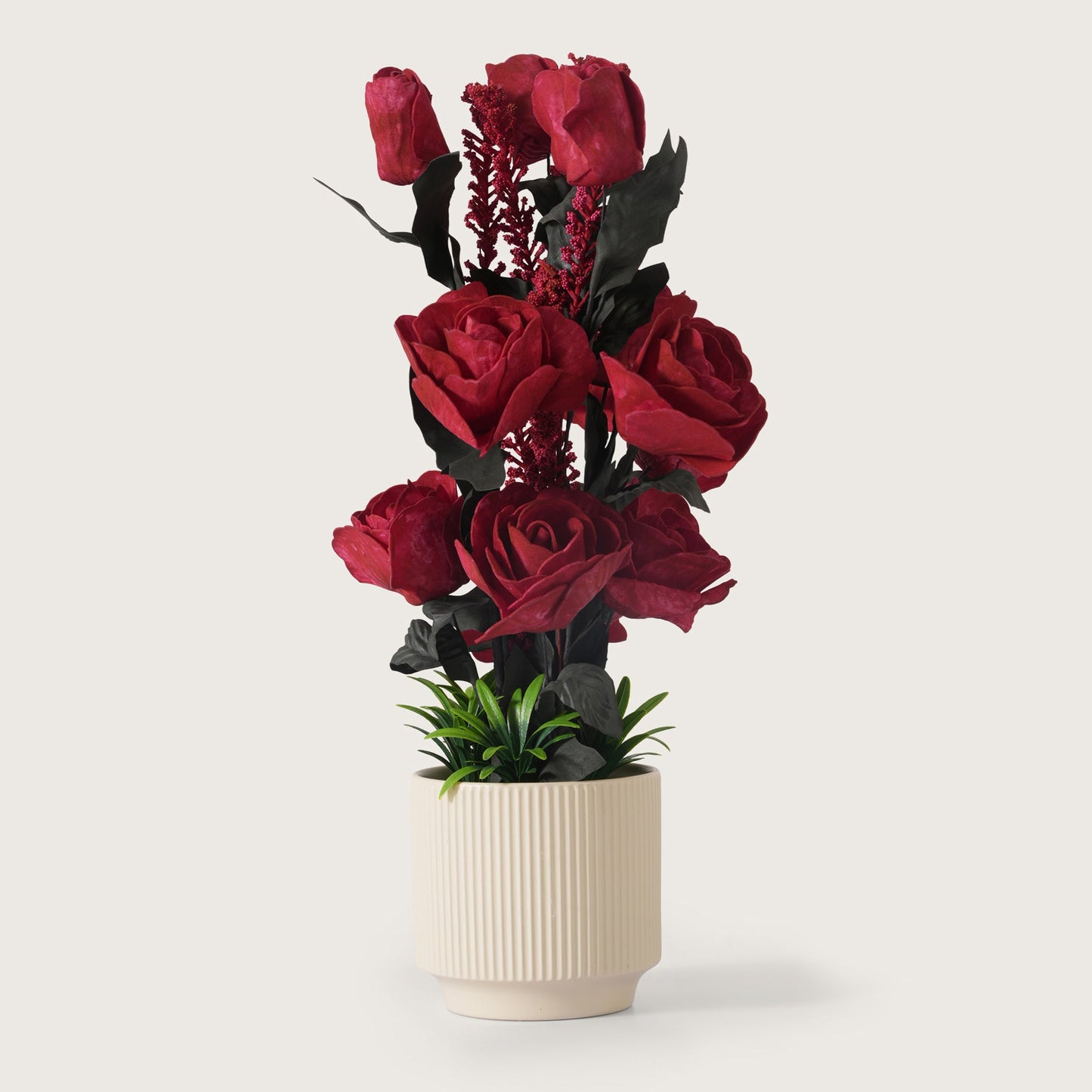 Artificial Red Roses With Ceramic Pot