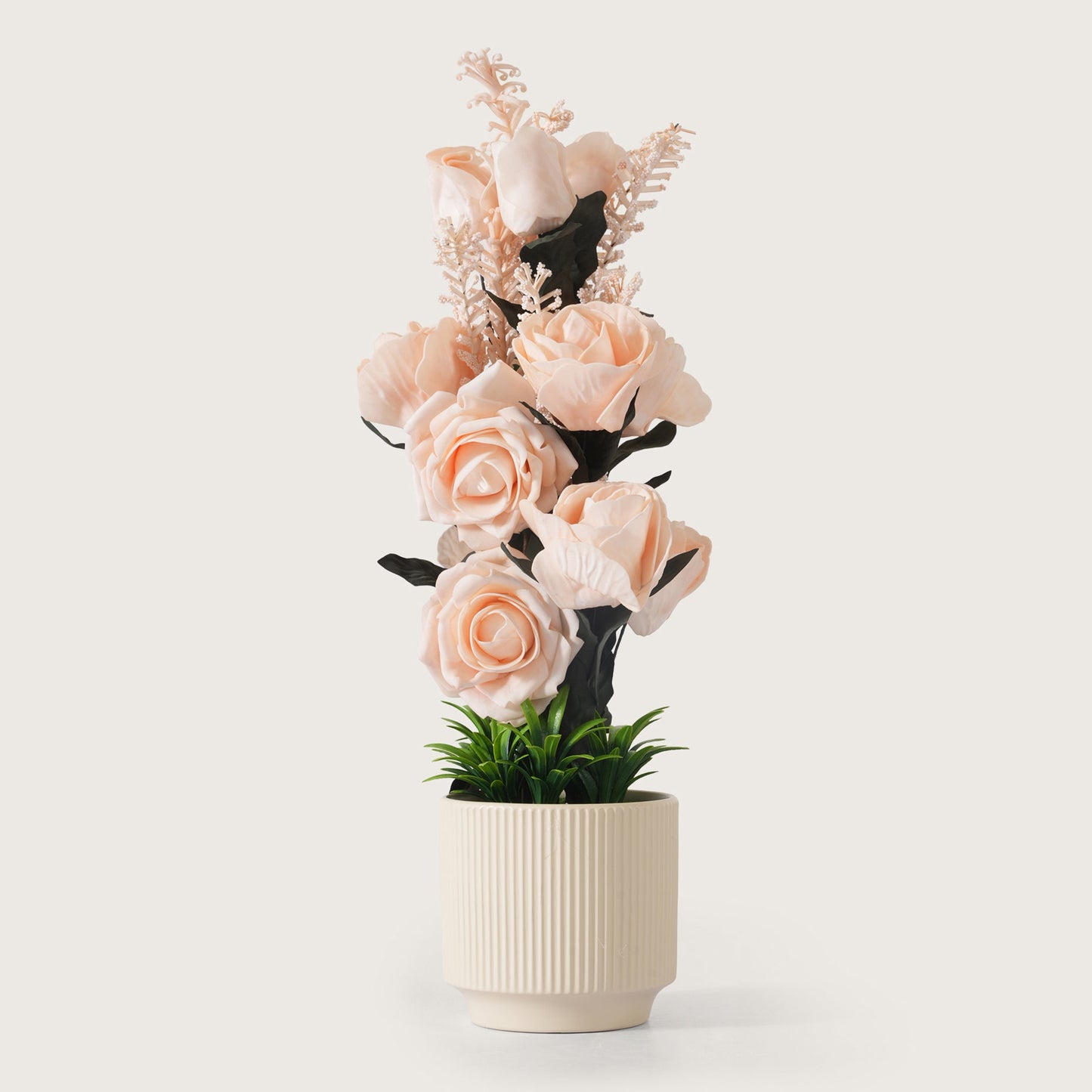 Artificial White Roses With Ceramic Pot