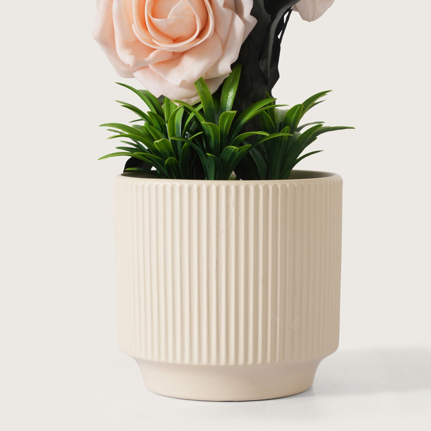 Artificial White Roses With Ceramic Pot
