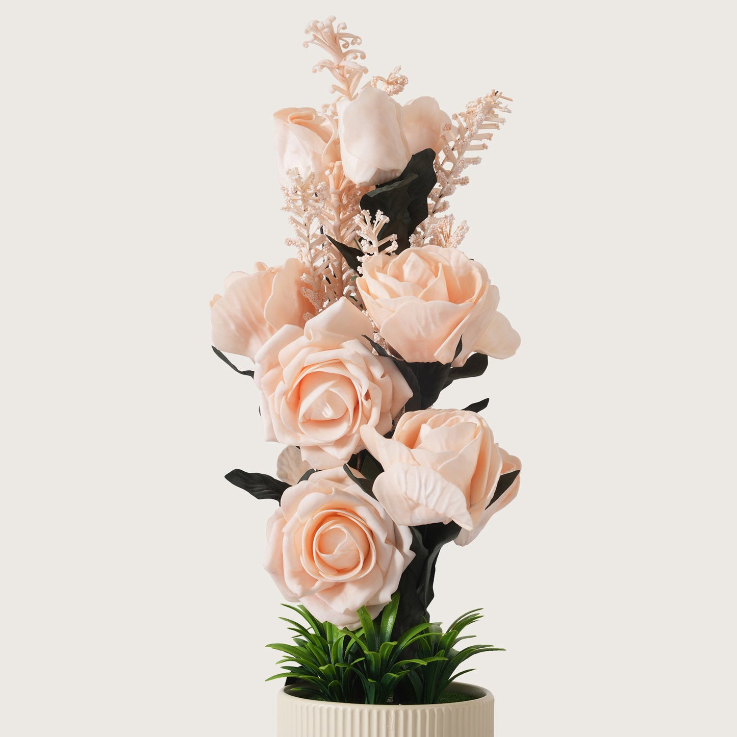 Artificial White Roses With Ceramic Pot