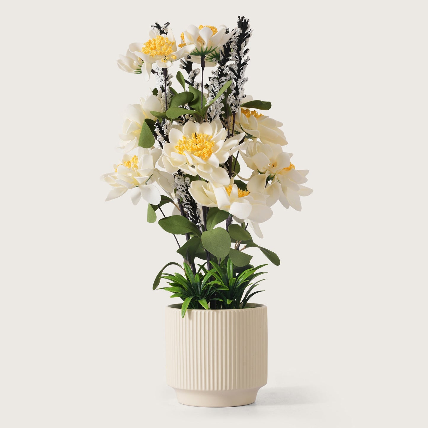 Artificial White Dahlias Flowers With Ceramic Pot
