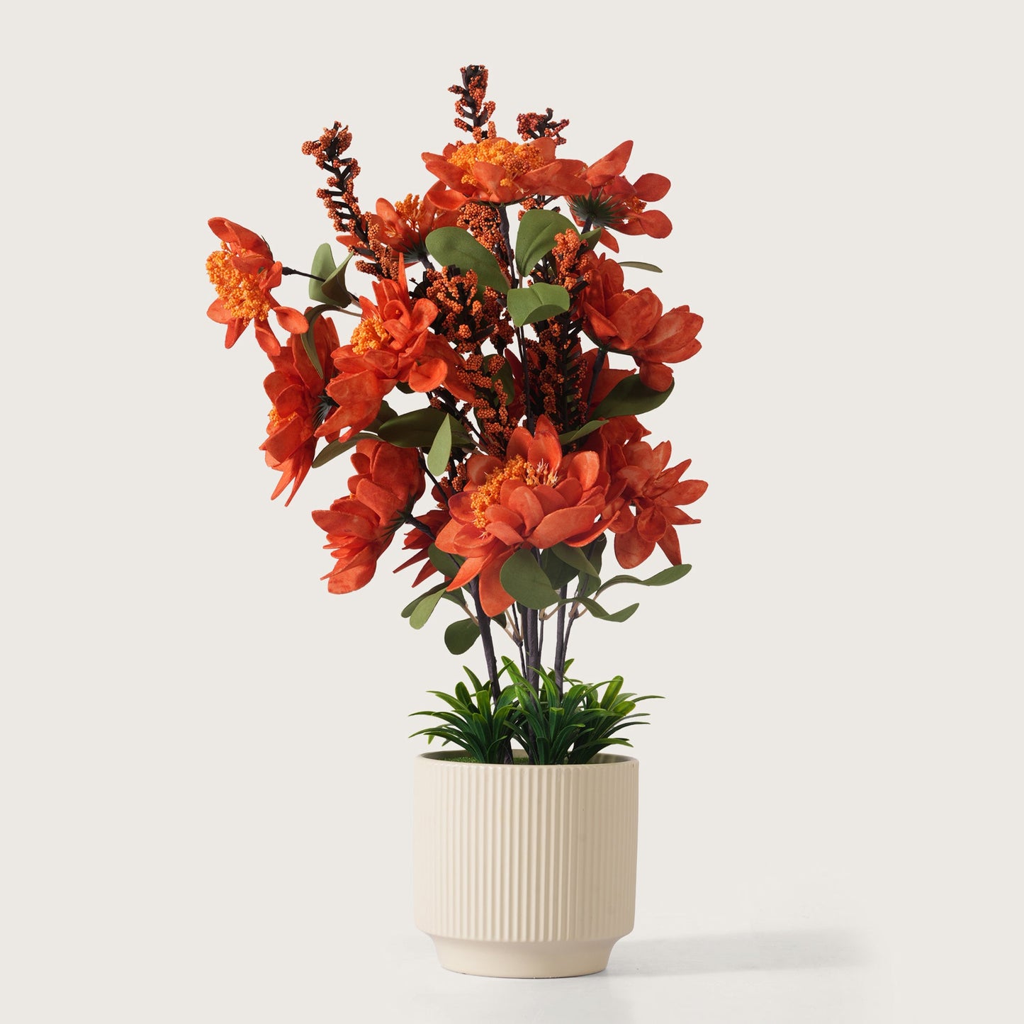 Artificial Orange Dahlias Flowers With Ceramic Pot