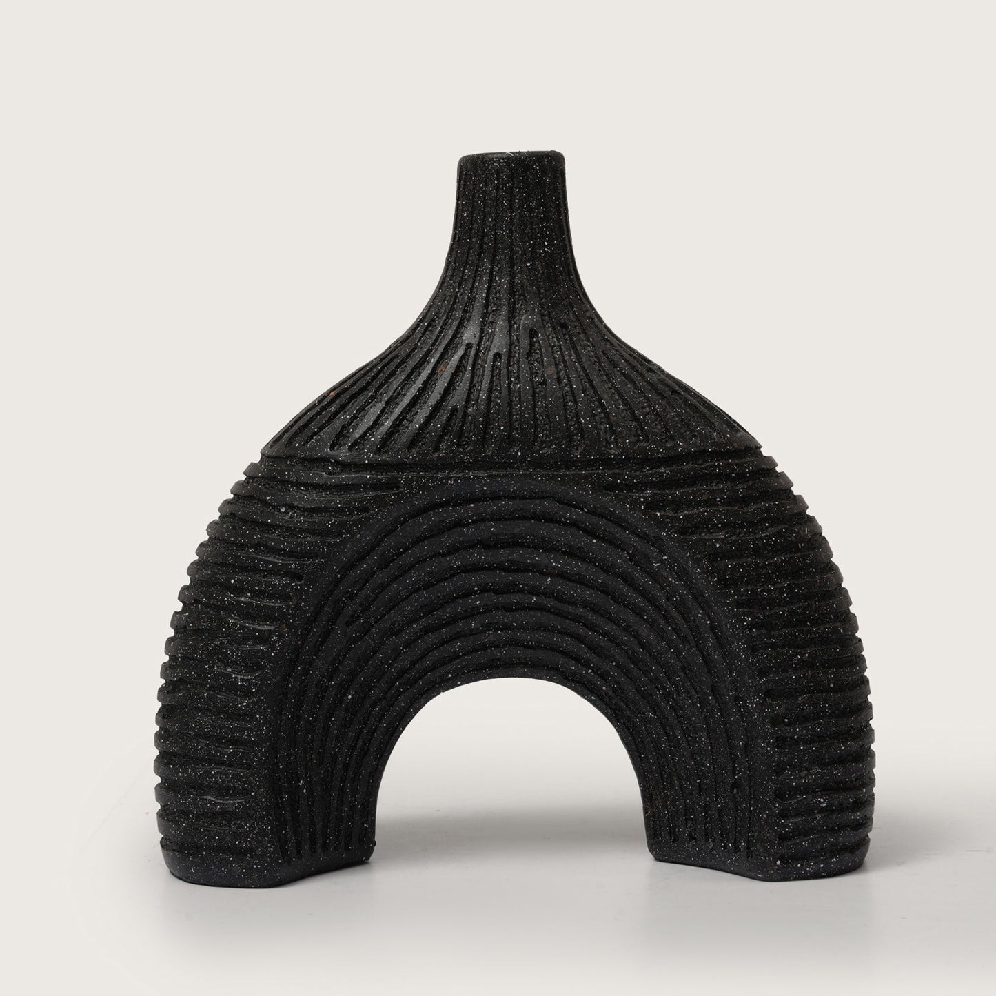 Modern Textured Speckle-Glazed Black Arch Vase