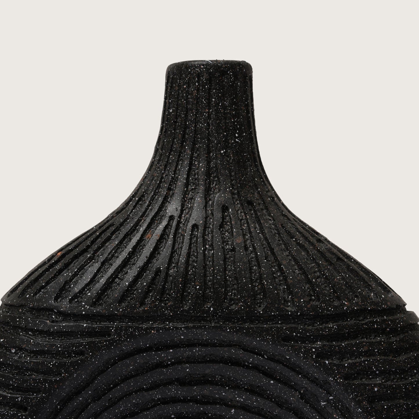 Modern Textured Speckle-Glazed Black Arch Vase