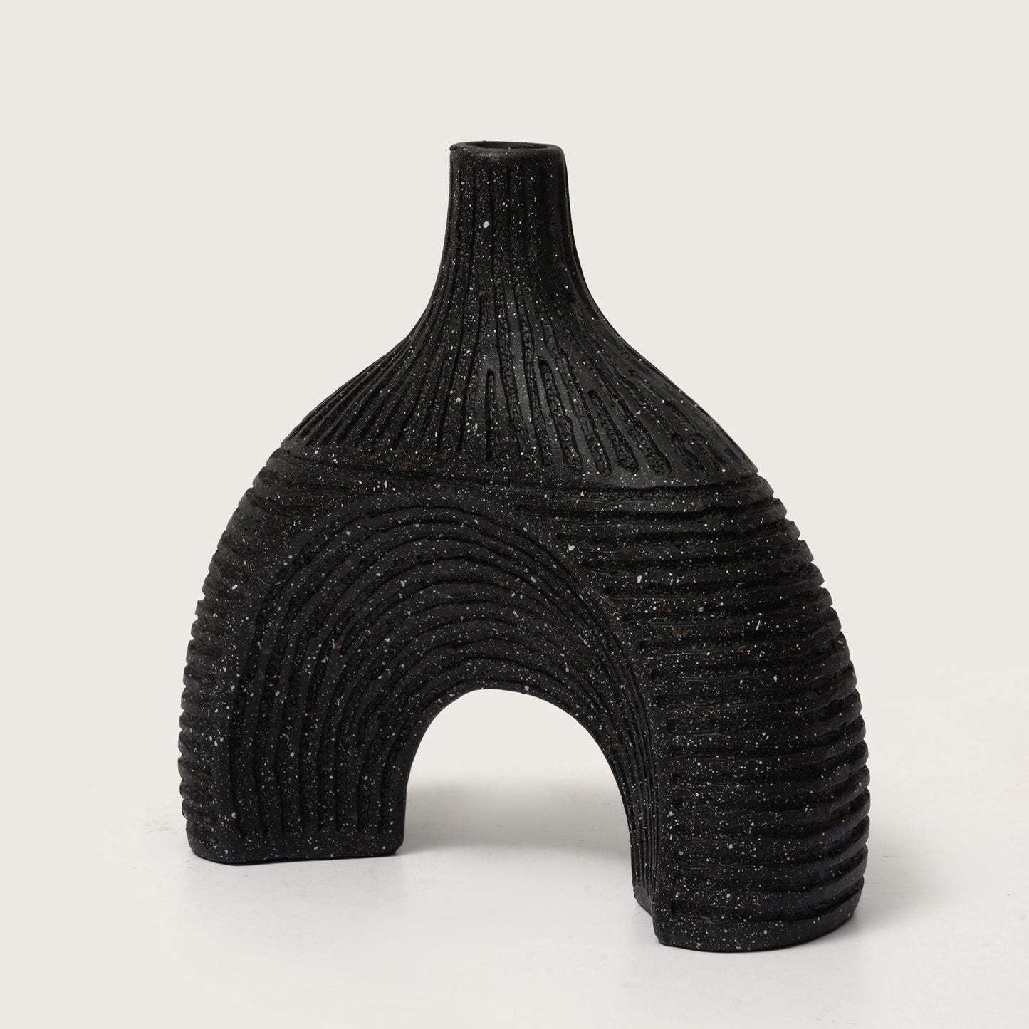 Modern Textured Speckle-Glazed Black Arch Vase