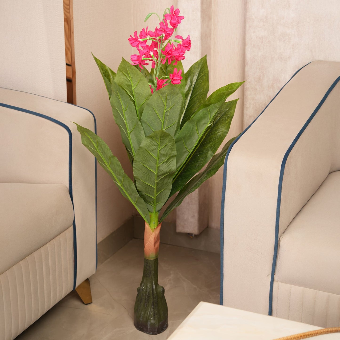 Modern Vertical Accent Plant in Textured Sculptural Base