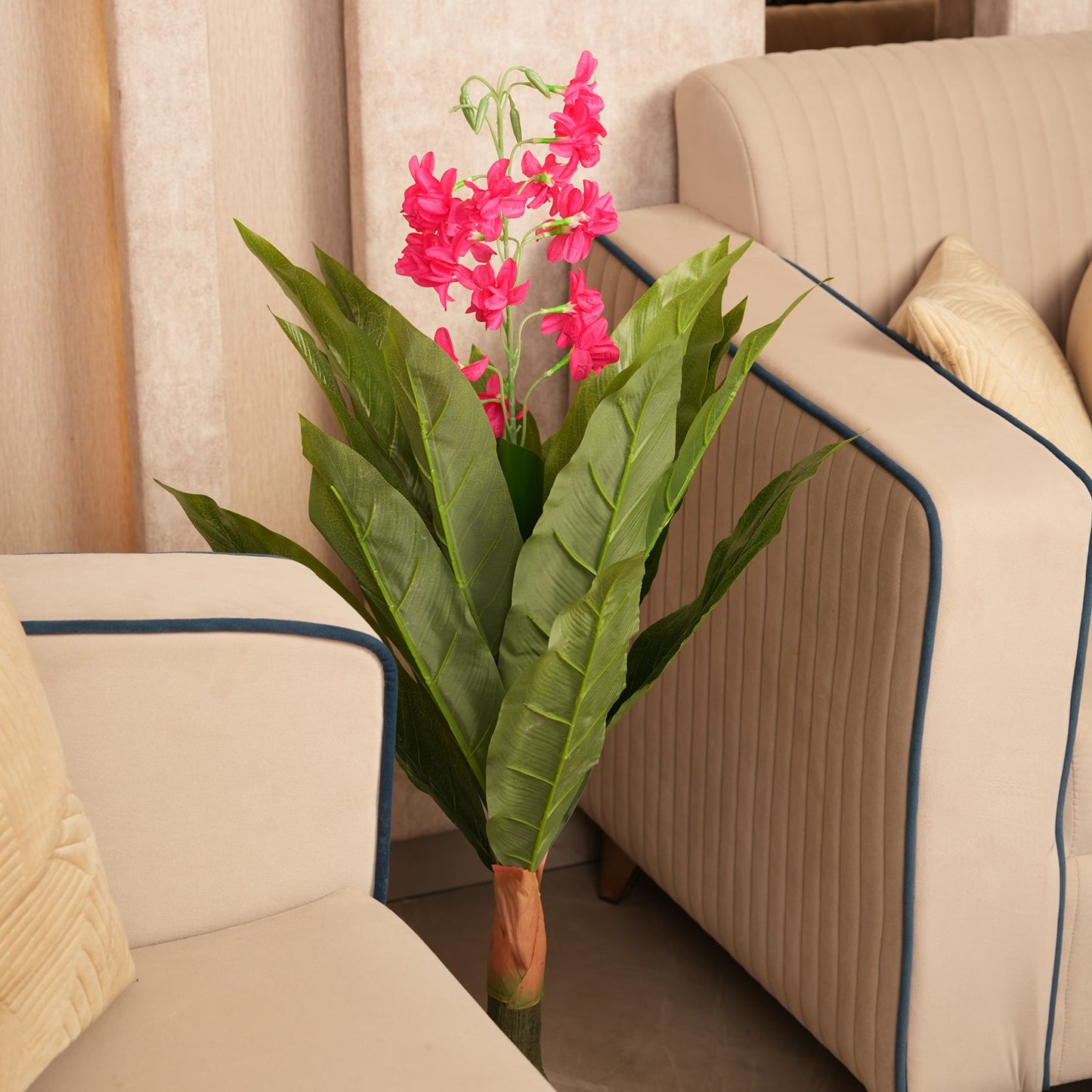 Modern Vertical Accent Plant in Textured Sculptural Base