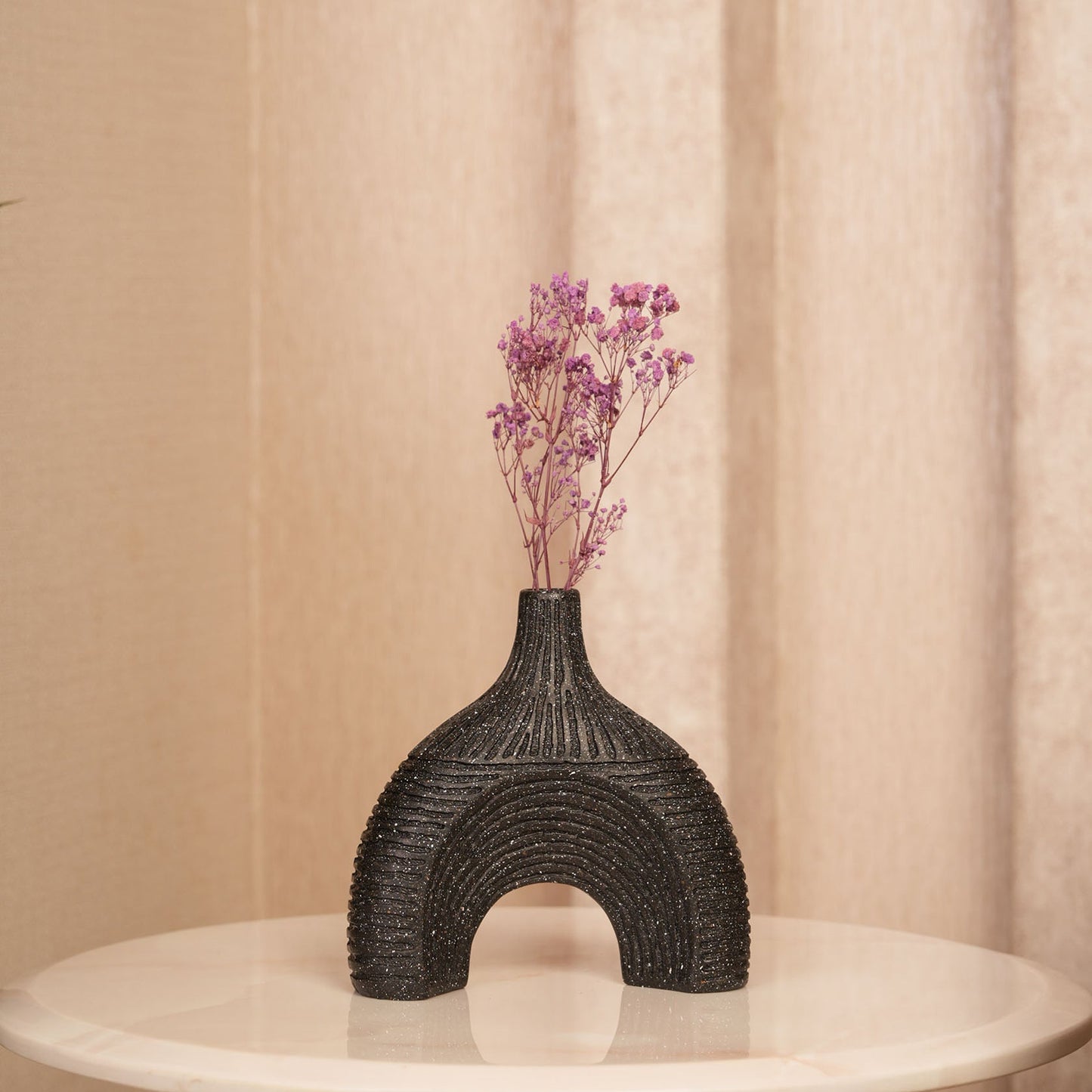 Modern Textured Speckle-Glazed Black Arch Vase