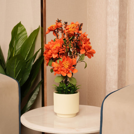 Artificial Orange Dahlias Flowers With Ceramic Pot