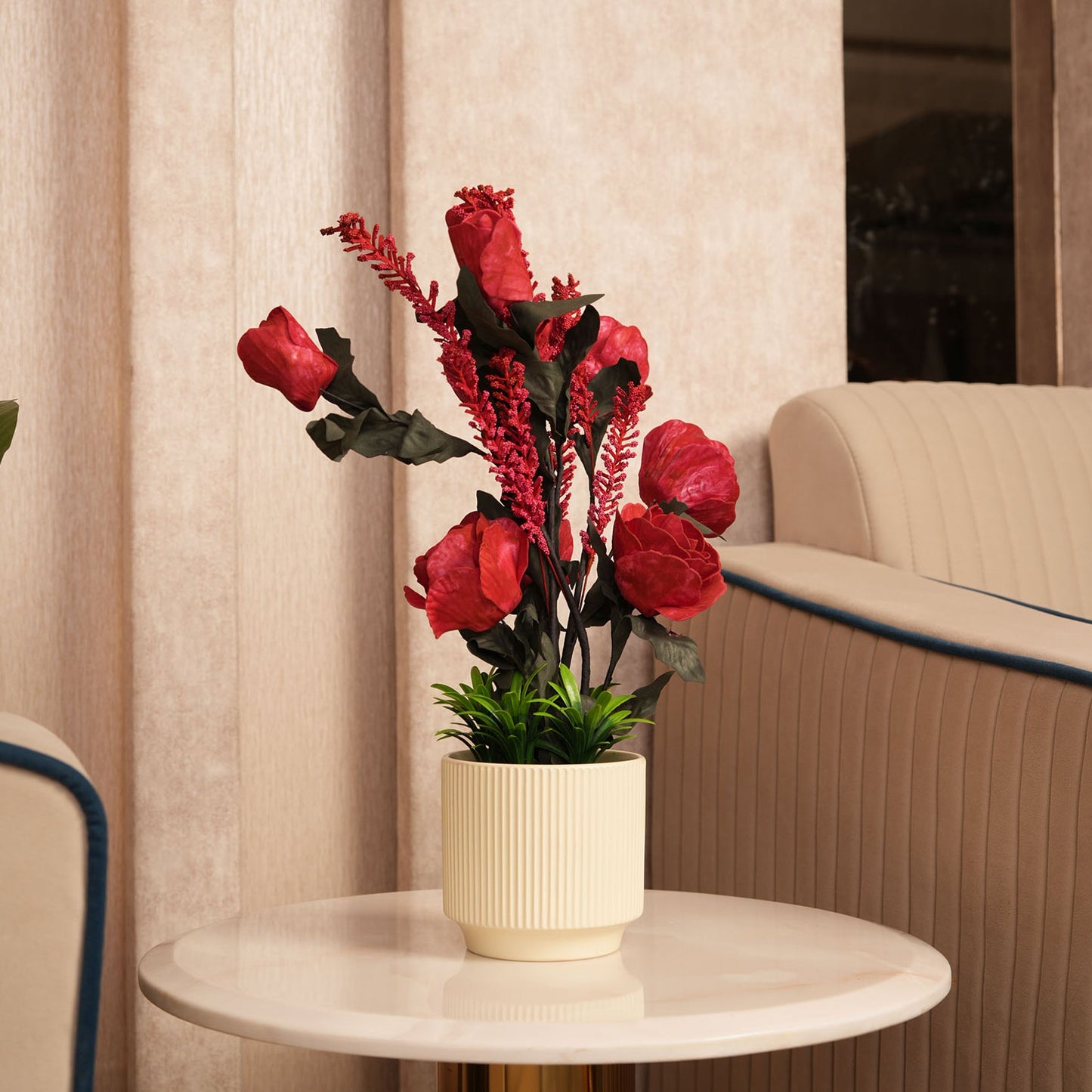 Artificial Red Roses With Ceramic Pot