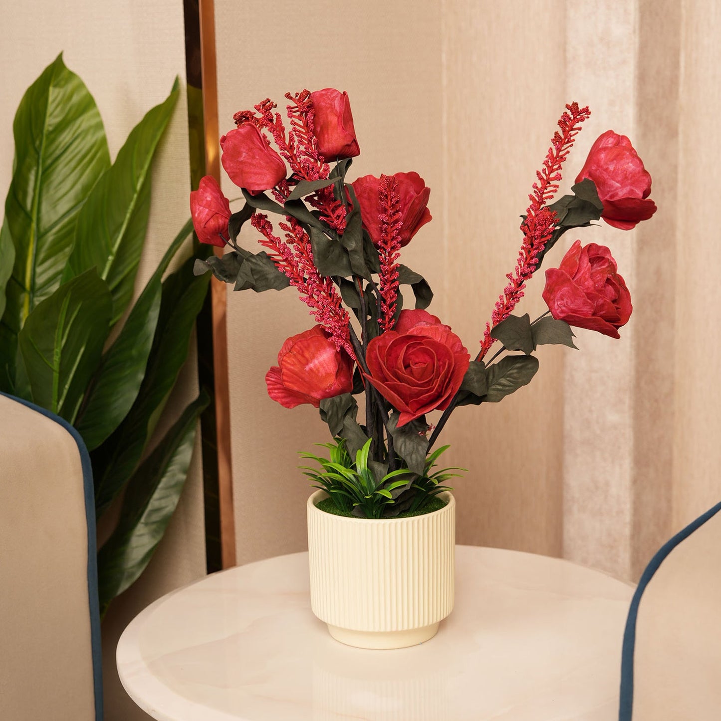 Artificial Red Roses With Ceramic Pot