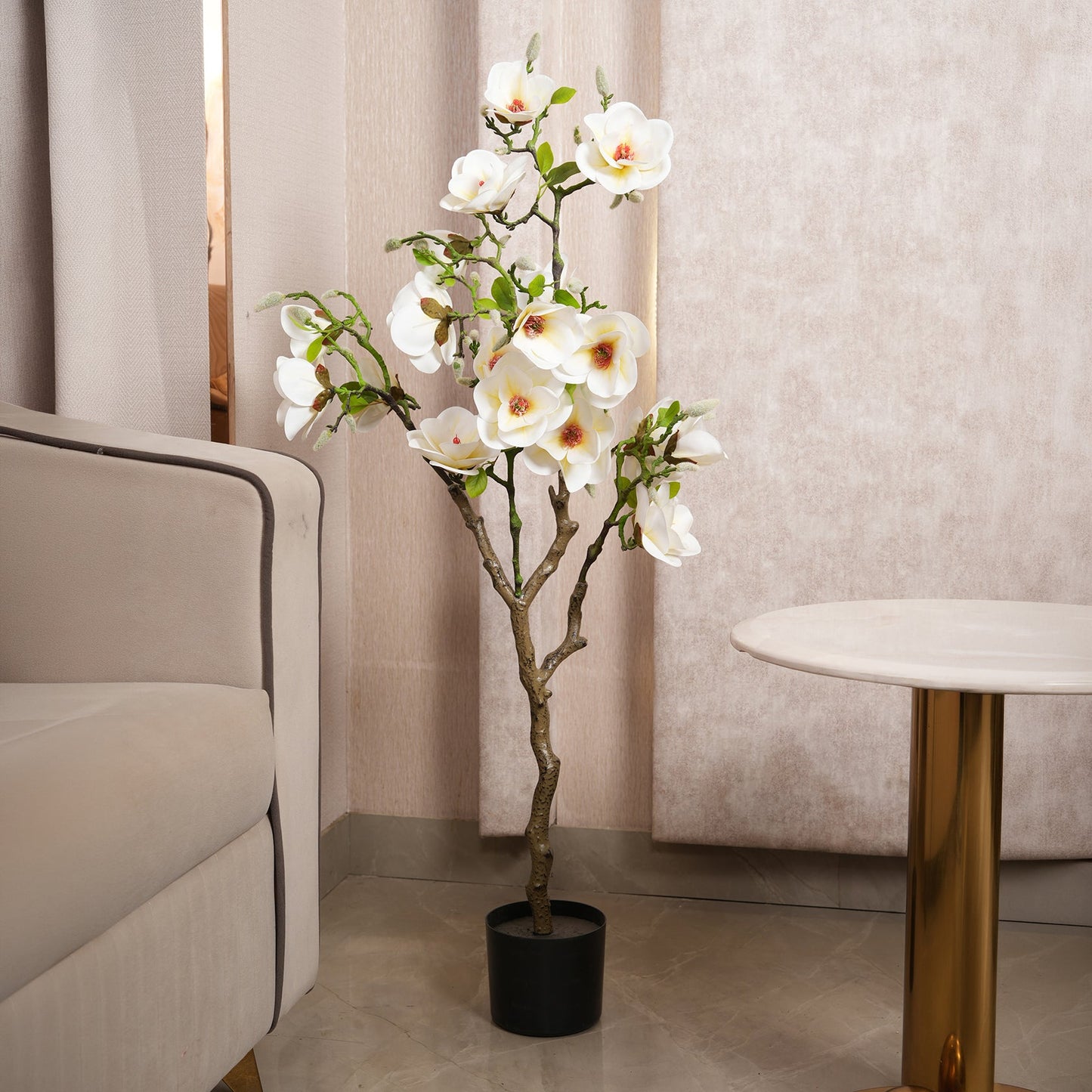 Artificial White Magnolia Tree with Realistic Blooms