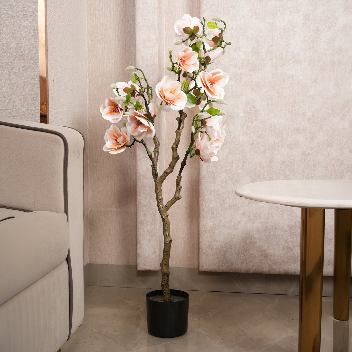 Artificial Blush Pink Magnolia Tree in Pot