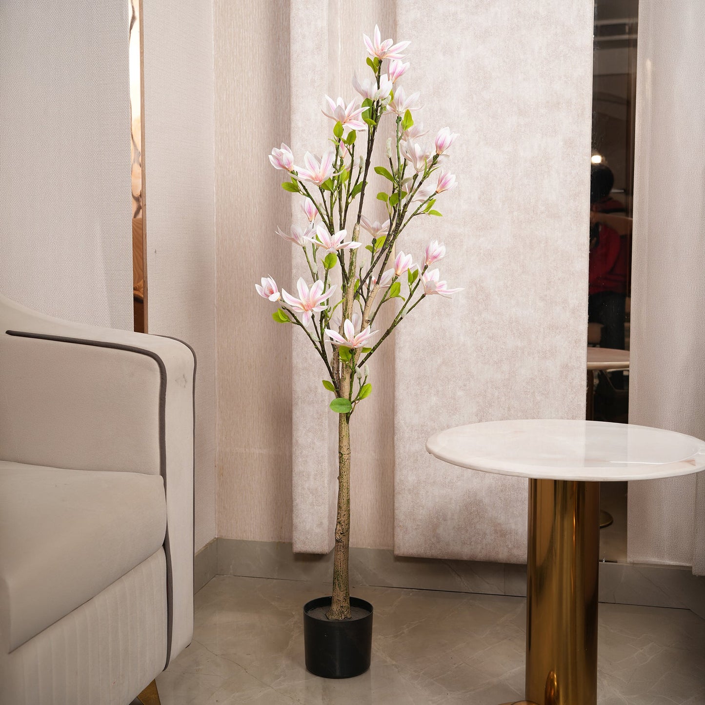 Artificial Slimline Blush-Pink Blossom Tree - Indoor Floor Plant