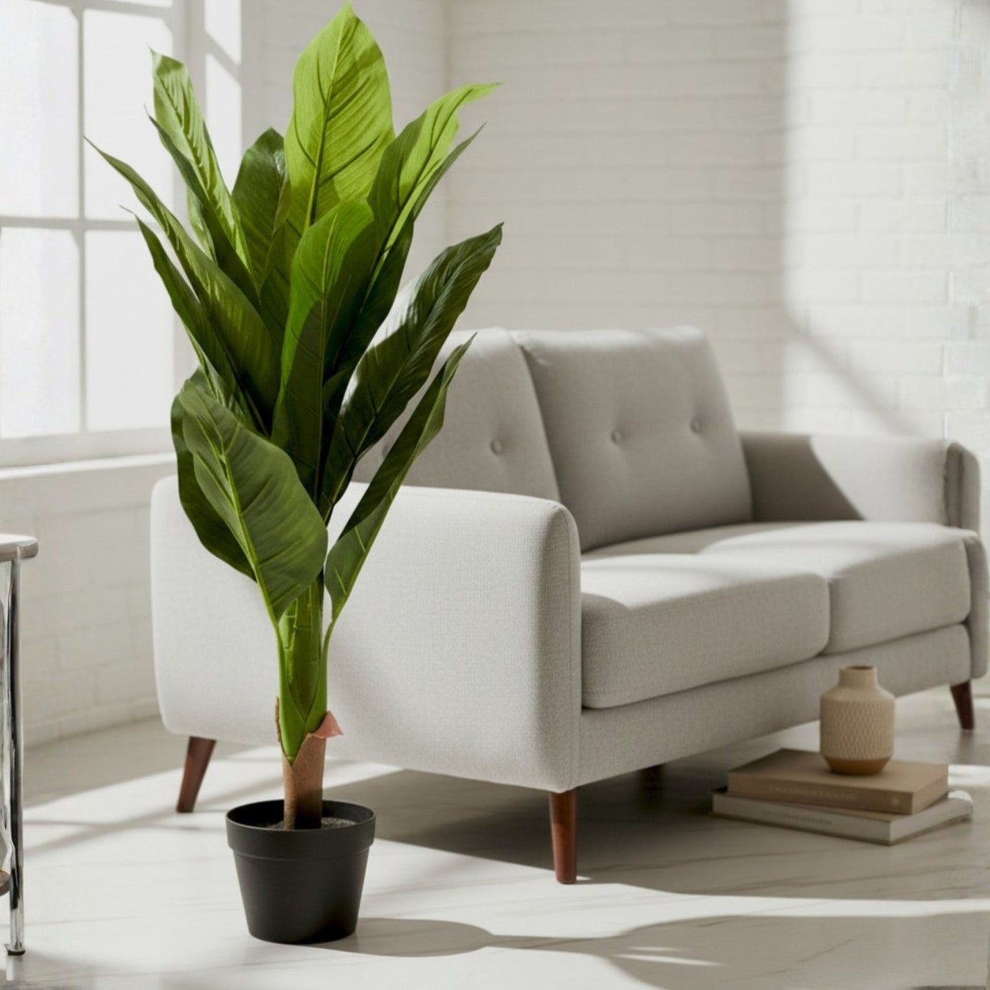 Vertical Botanical Accent in  Tapered Base — Lush Greenery with Vibrant Floral Peaks